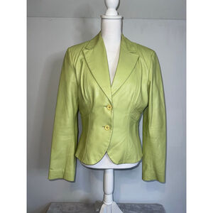 Women's id. COLLECTION Lime Green Leather Jacket Size 12